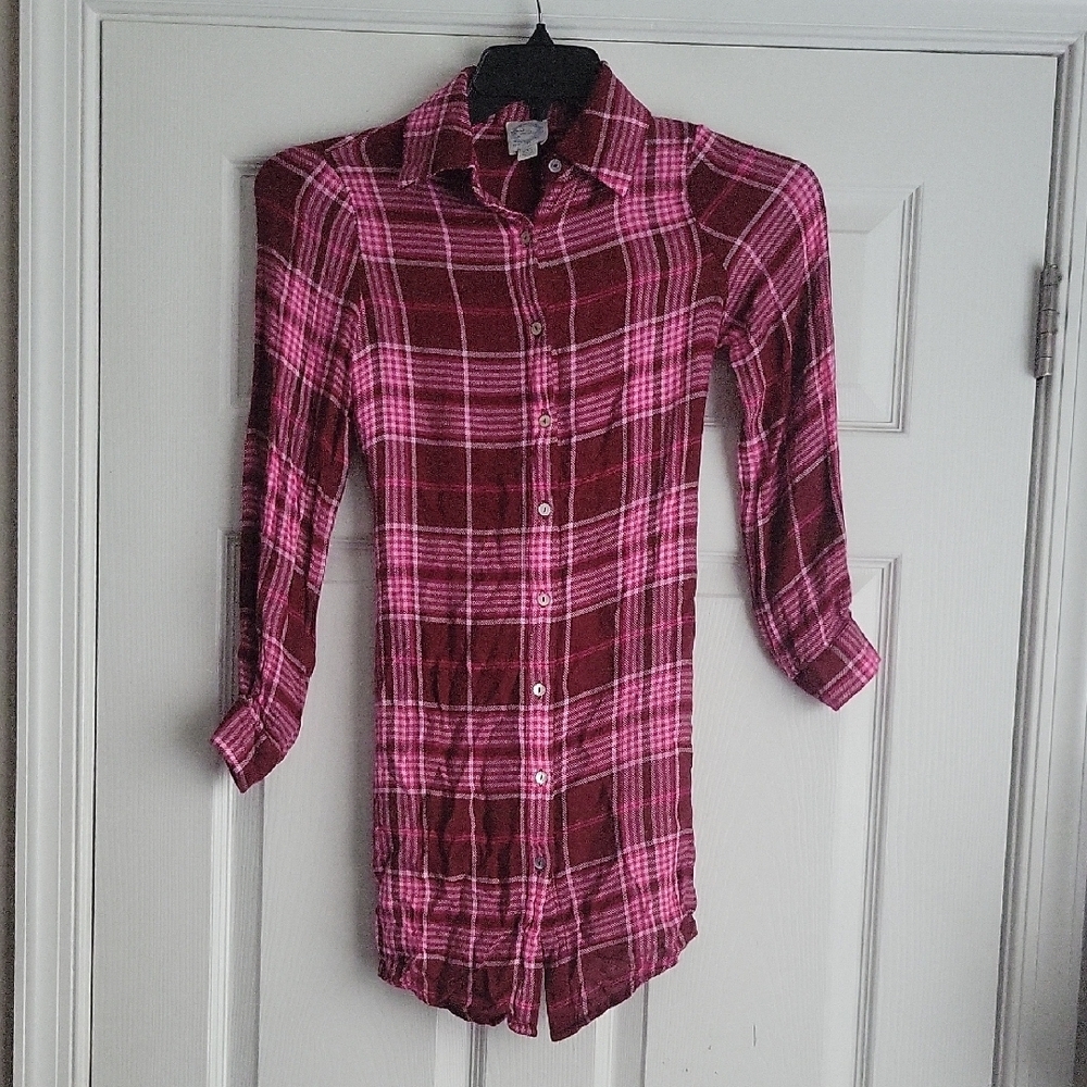 Blue Rain Red and Pink Plaid Shirt